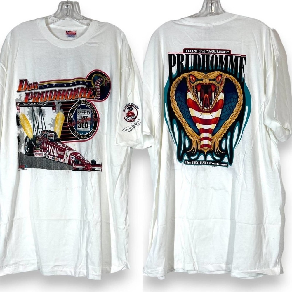 Vintage 90s T-Shirt Mens XXL Don the Snake Prudhomme Racing White